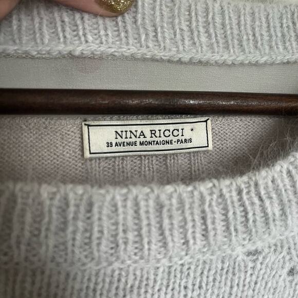 Nina Ricci Angora Wool Cashmere Oversized Pullover Sweater Fuzzy Large Gray - Picture 4 of 8